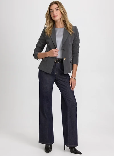 Peplum Back Blazer & Wide-Leg Jeans