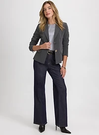 Peplum Back Blazer & Wide-Leg Jeans