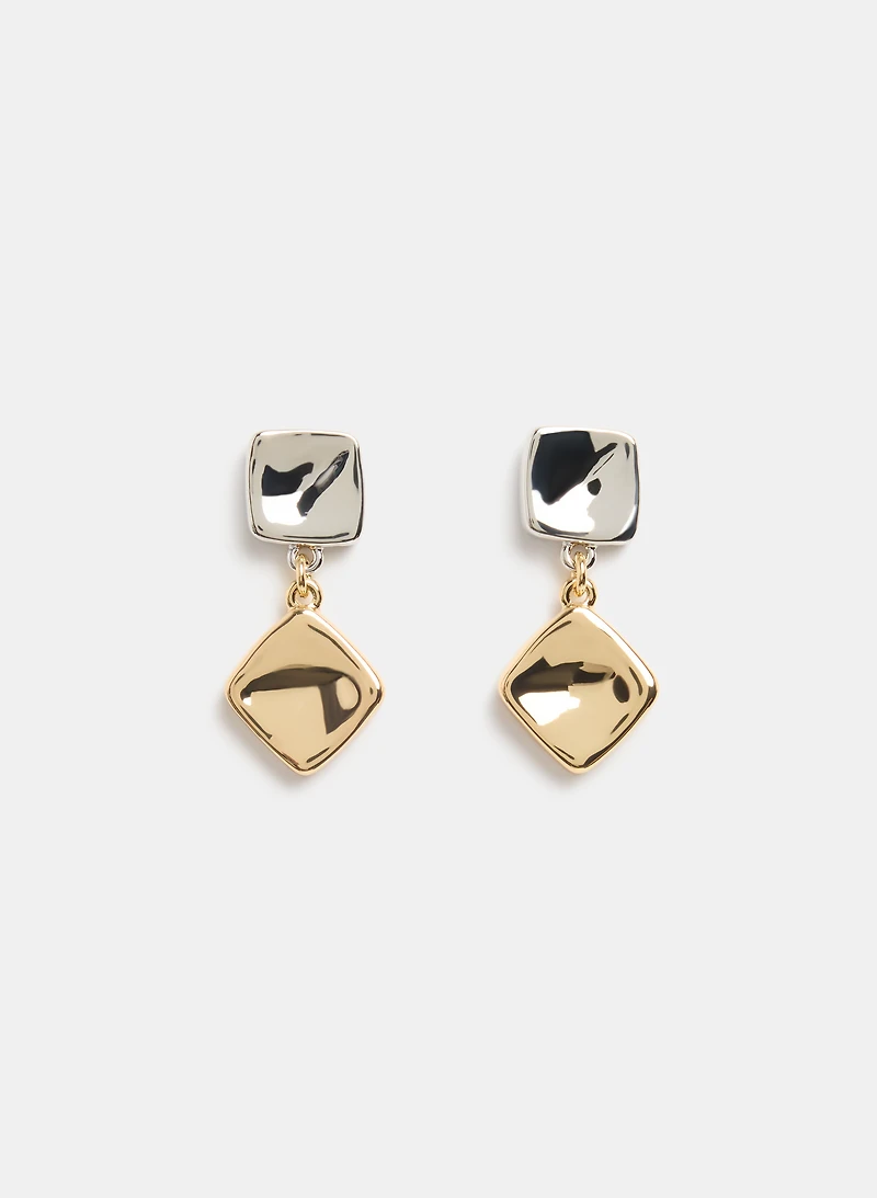 2-Tone Square Drop Earrings