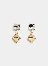 2-Tone Square Drop Earrings