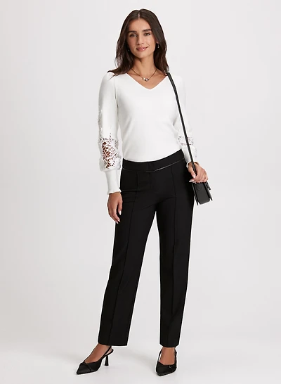 Lace Detail V-Neck Sweater & City Fit Straight Leg Pants