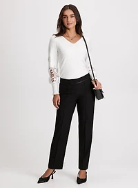 Lace Detail V-Neck Sweater & City Fit Straight Leg Pants