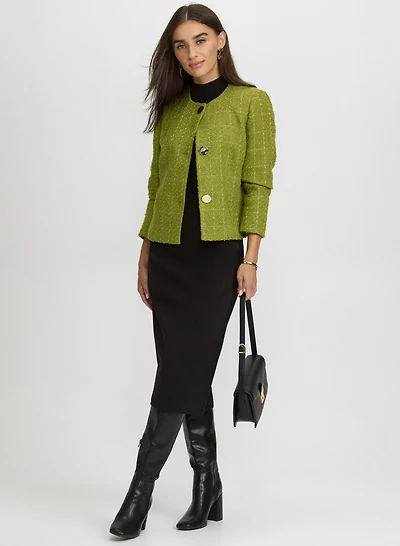Plaid Tweed Jacket & High-Rise Pencil Skirt