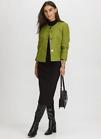 Plaid Tweed Jacket & High-Rise Pencil Skirt