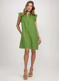 Linen-Blend Button-Down Dress