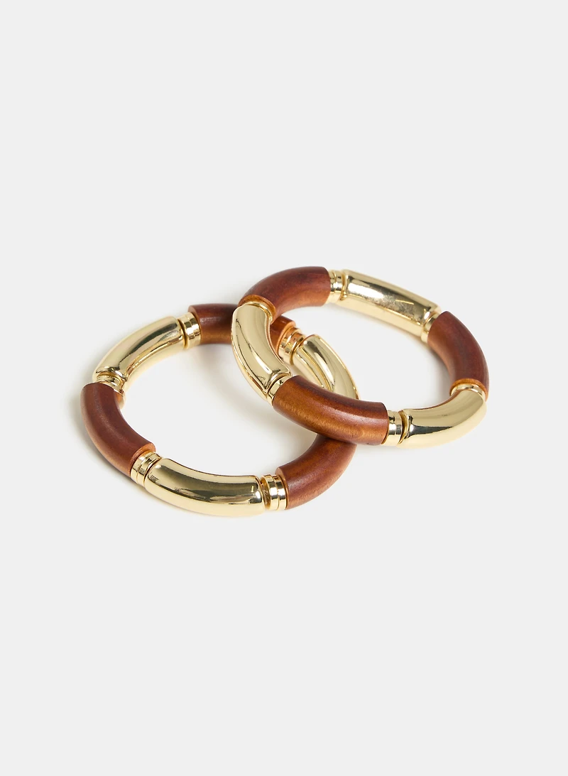 Wood & Metal Bangle Set