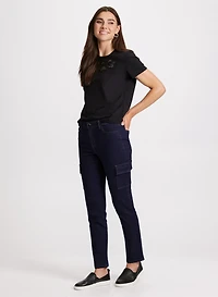 Lace Detail T-Shirt & Slim Leg Cargo Jeans