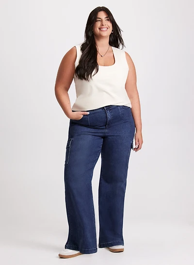 Square Neck Tank Top & Cargo Jeans
