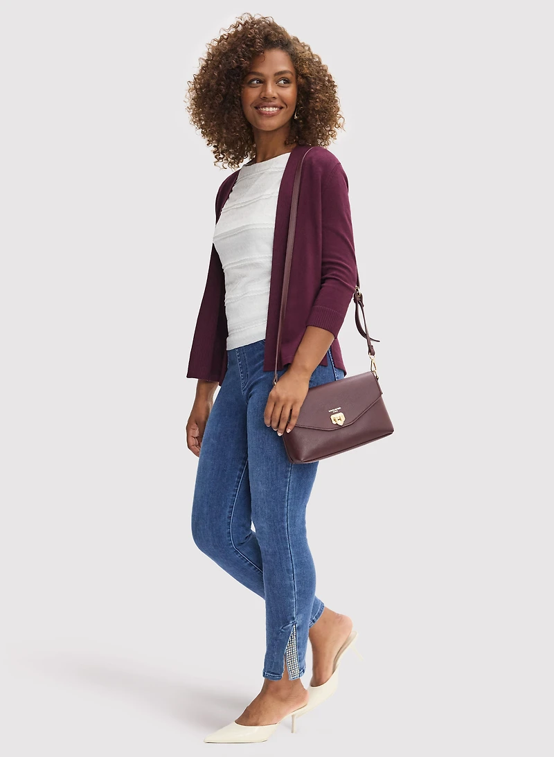 Pointelle Stitch Cardigan & Hem Slit Jeans