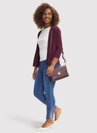 Pointelle Stitch Cardigan & Hem Slit Jeans