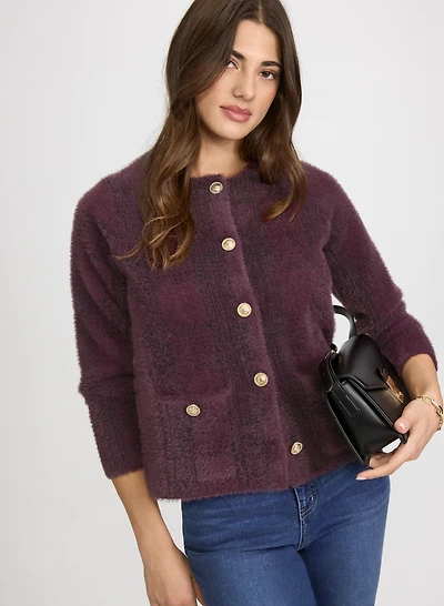 Plaid Brushed Knit Cardigan