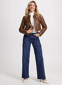 Studded Vegan Leather Jacket & Wide Leg Cargo Jeans