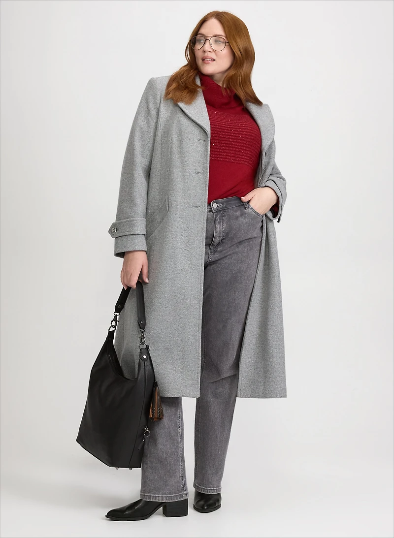 Stretch Wool-Blend Coat & Faded Straight-Leg Jeans