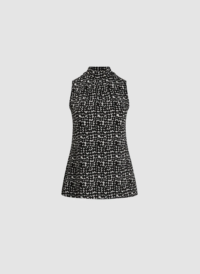 Geometric Pattern Mock Neck Top