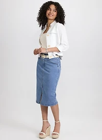 Short Linen Jacket & Denim Midi Skirt