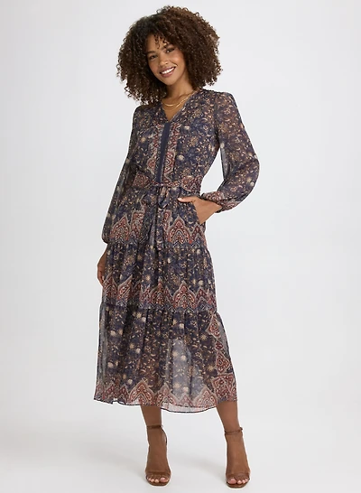 Paisley Belted Midi Dress