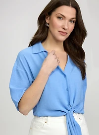 Textured Tie Front Blouse