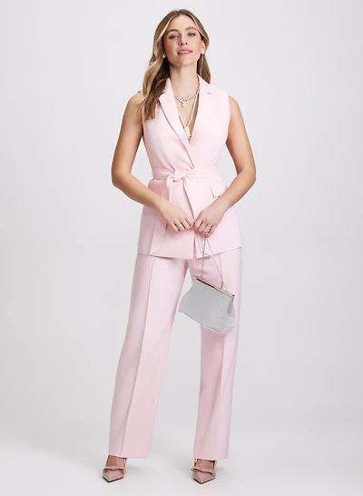 Sleeveless Long Vest & Wide-Leg Pants