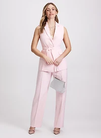 Sleeveless Long Vest & Wide-Leg Pants
