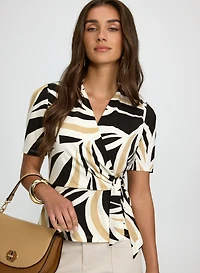 Leaf Print Wrap Top