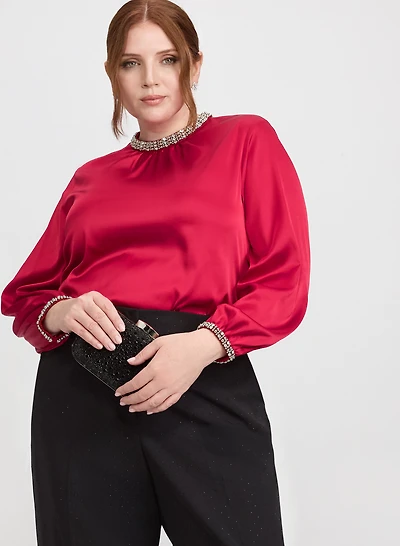 Rhinestone Trim Blouse