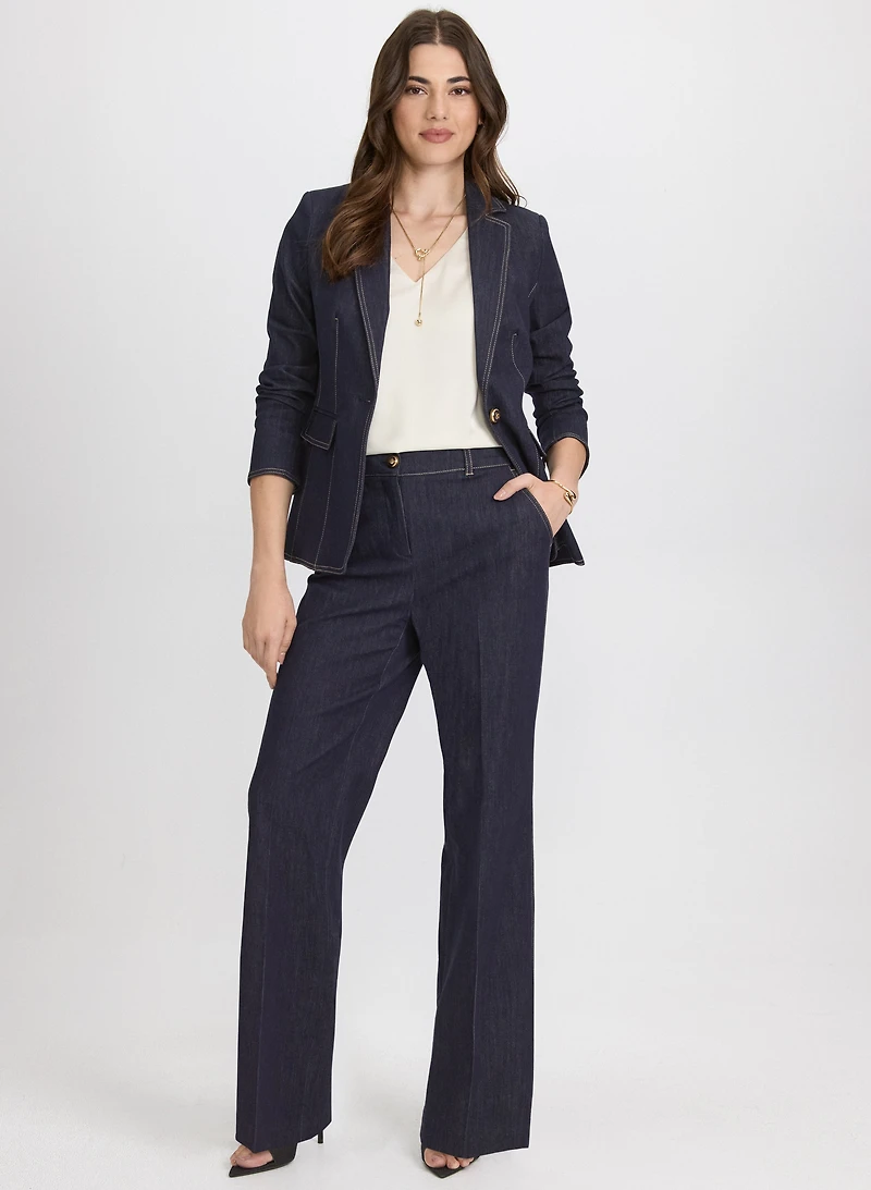 Contrast Stitch Denim Blazer & Olivia Denim Wide-Leg Pants