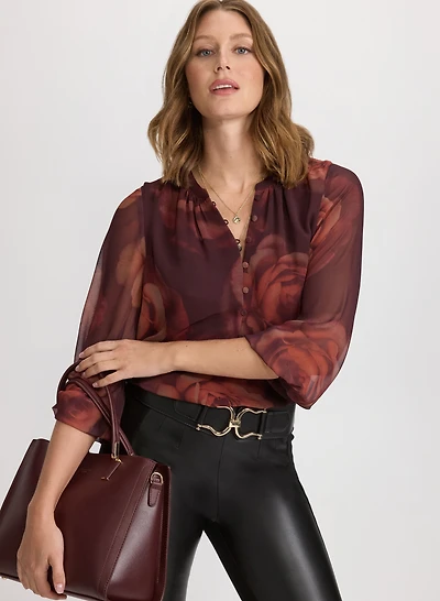 Blouse en chiffon à motif de roses