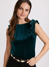 Ruffled Shoulder Velour Top