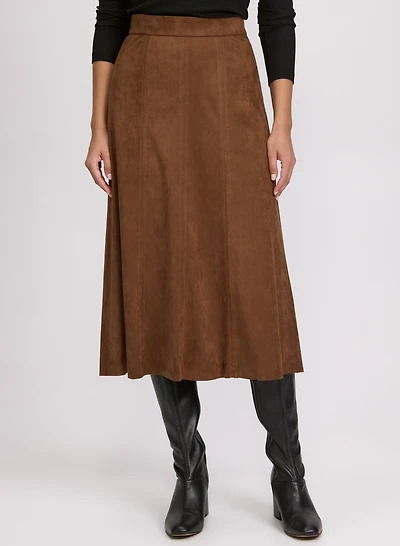 Faux-Suede Midi Skirt