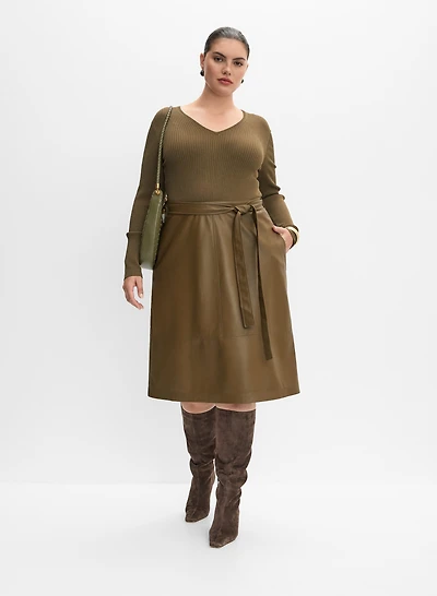Knit & Vegan Leather Dress