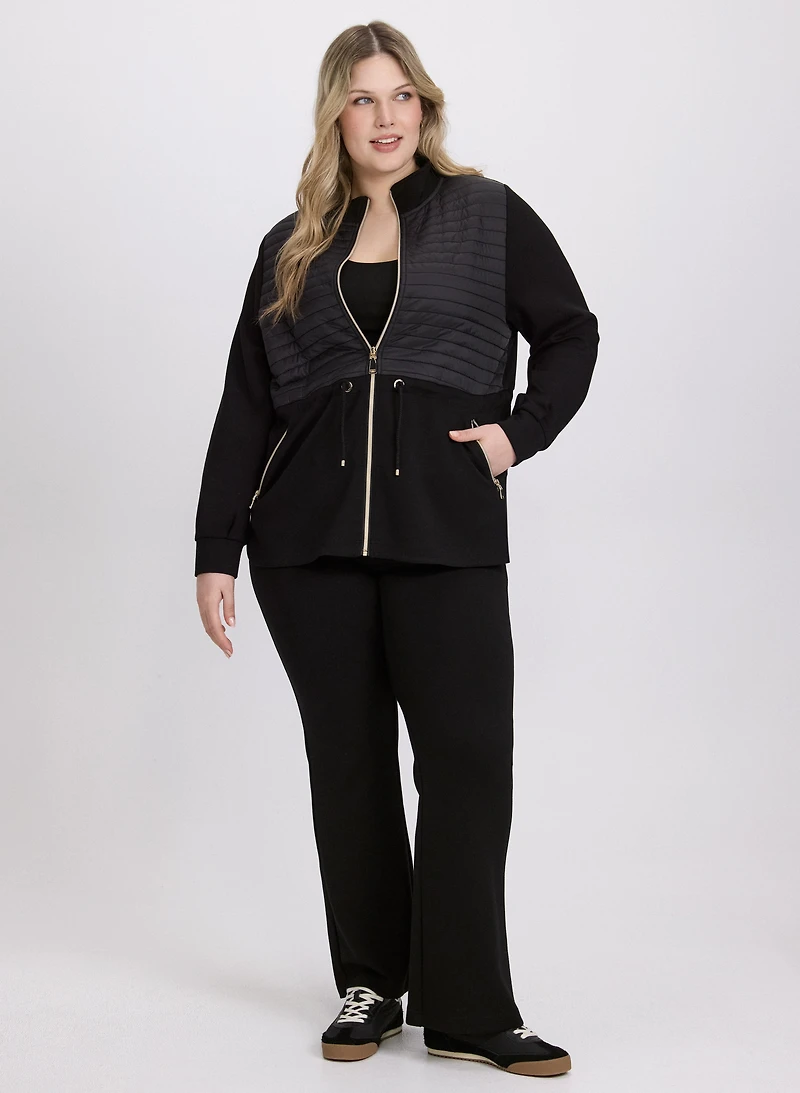 Zip-Up Nylon Detail Top & Flare-Leg Scuba Pants