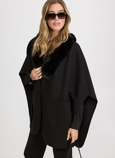 Faux Fur Collar Poncho