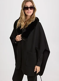 Faux Fur Collar Poncho