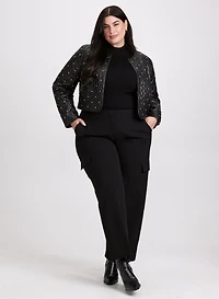 Studded Vegan Leather Jacket & High Rise Flared Leg Jeans