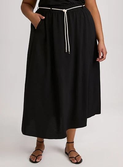 Drawstring Crinkled Maxi Skirt