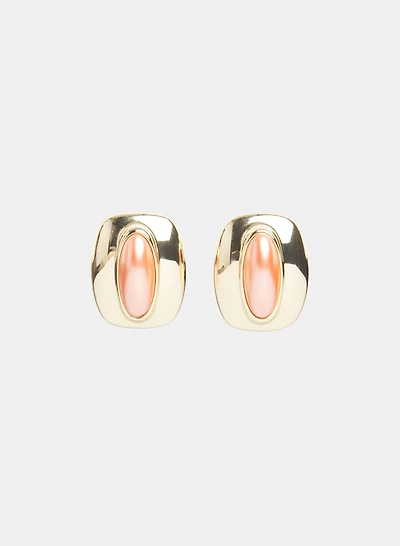 Pearl Stone Button Earrings