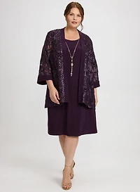 Sequin Embellished Jacket & Dress Set