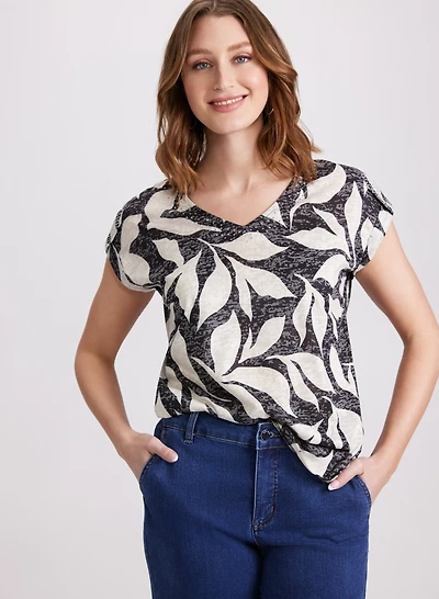 Leaf Print Studded T-Shirt