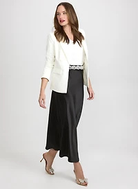 Peaked Lapel Blazer & Satin Bias Cut Skirt
