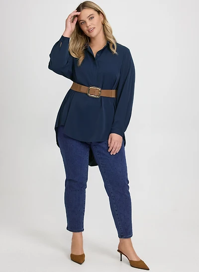 High-Low Hem Blouse & Stone Embellished Jeans