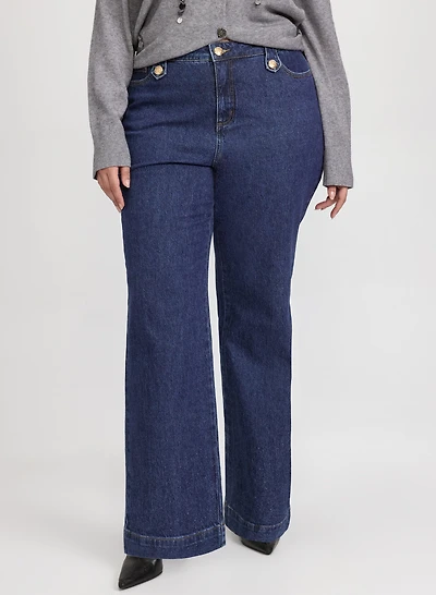 Metallic Detail Wide-Leg Jeans