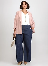 Peaked Lapel Blazer & Wide-Leg Jeans