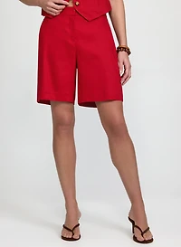 Short en mélange de lin à ceinture