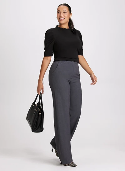 Detachable Rosette Knit Top & Wide Leg Pants