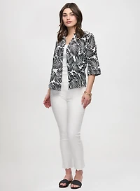 Palm Print Button Down Blouse & Embroidered Pull-On Jeans