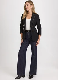 Vegan Leather Trim Blazer & Wide-Leg Jeans
