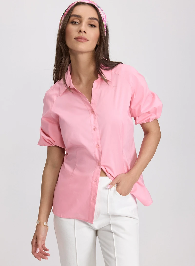 Cotton-Blend Puff-Sleeve Blouse