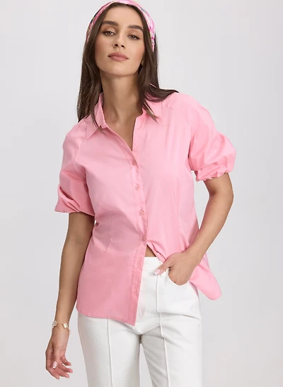 Cotton-Blend Puff-Sleeve Blouse