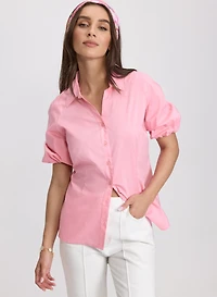 Cotton-Blend Puff-Sleeve Blouse