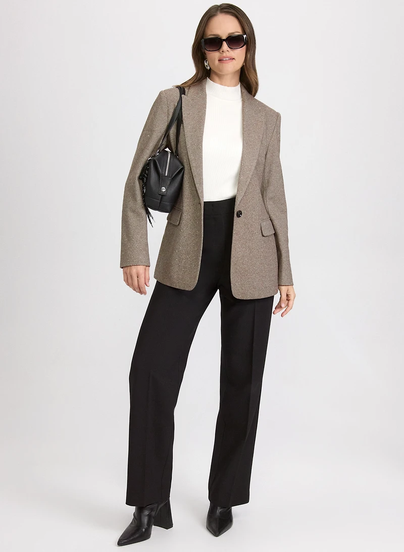 Embellished Herringbone Blazer & Olivia Wide-Leg Pants